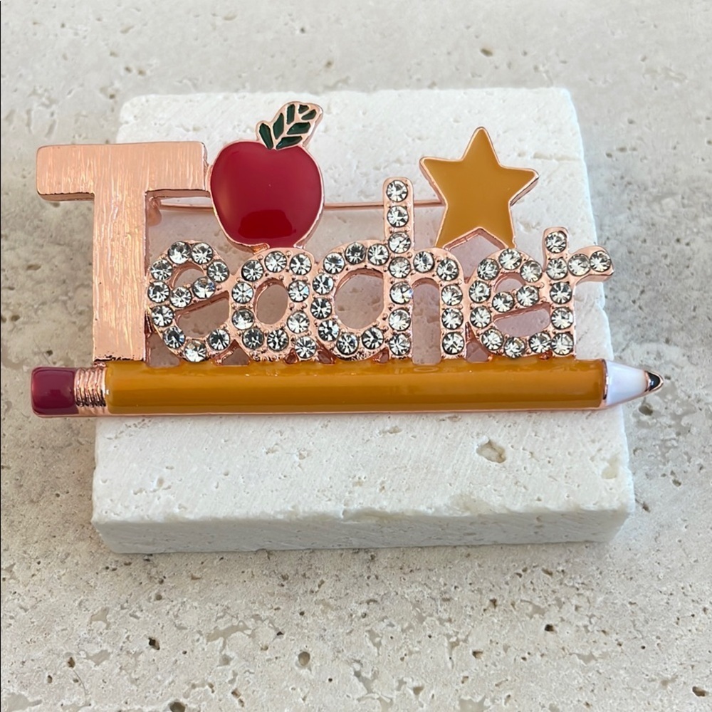Macy's Red and Gold Brooch Teacher School